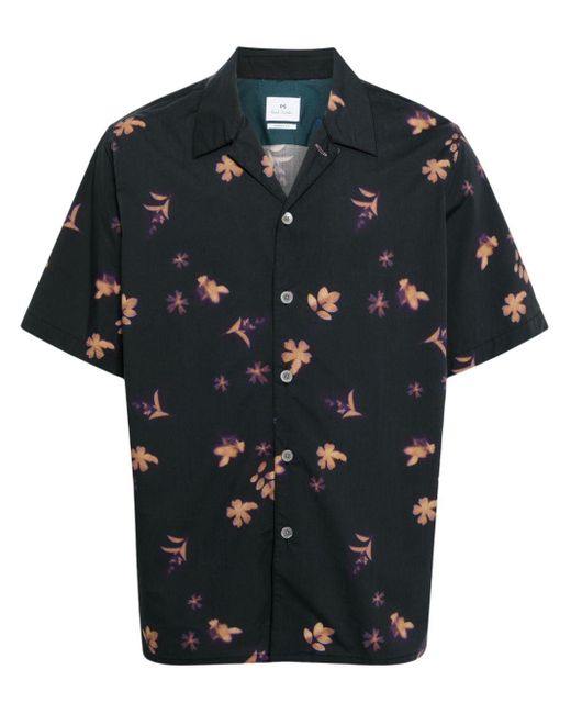 PS by Paul Smith Black Floral-print Cotton Shirt for men