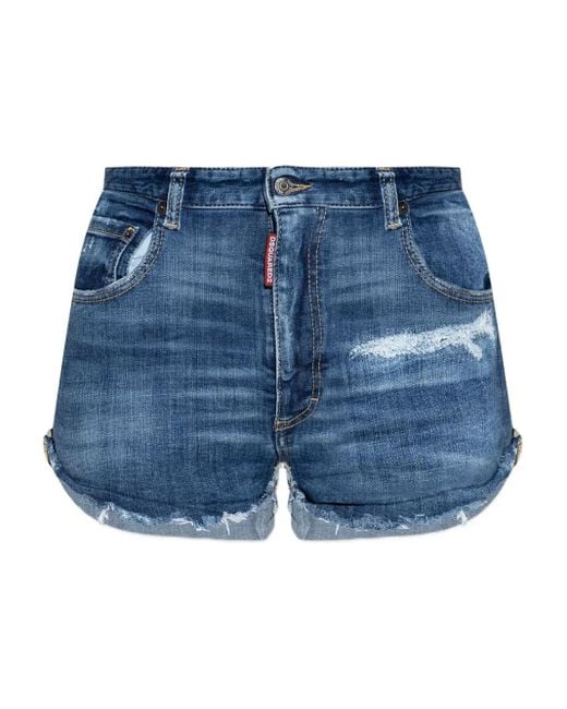 DSquared² Ripped-detail Denim Shorts Blue