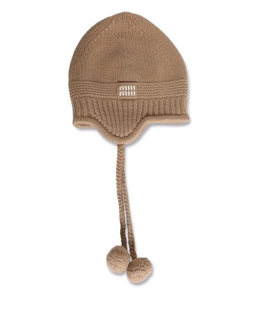 Miu Miu White Logo-Embroidered Beanie