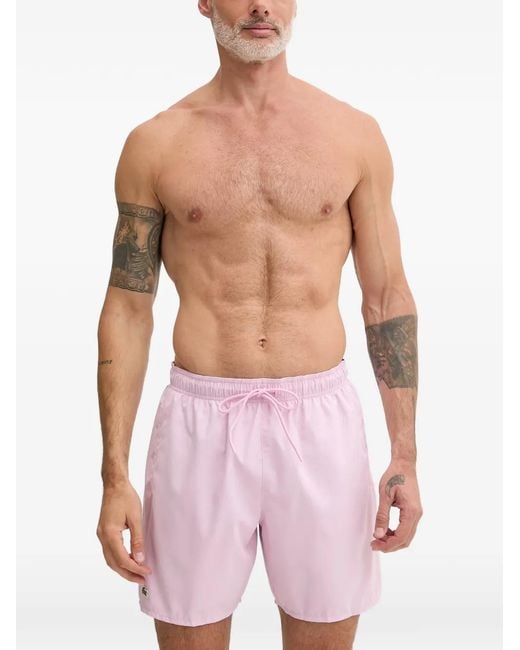 Lacoste Pink Logo-Patch Swim Shorts for men