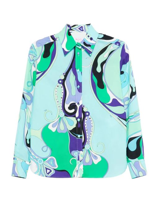 Emilio Pucci Blue Hemd Mit Abstraktem Print