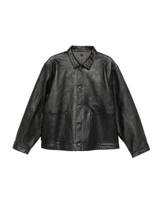 TAIGA TAKAHASHI Black Leather Shirt Jacket for men