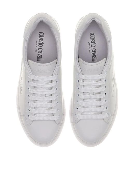 Roberto Cavalli White Logo-Embroidered Sneakers