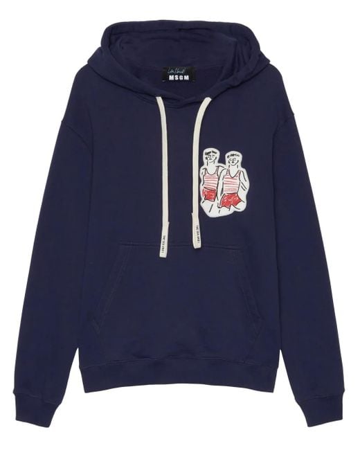 MSGM Blue Patch-Detail Hoodie for men