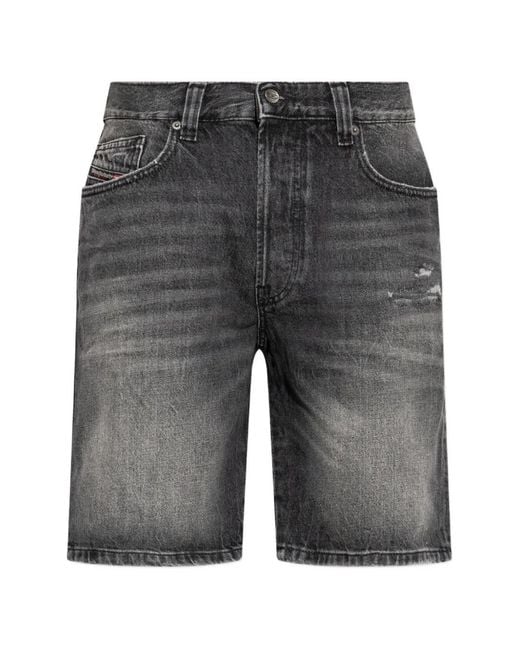DIESEL Gray Distressed-Effect Denim Shorts for men