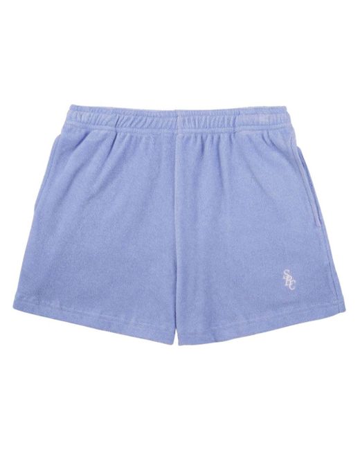 Sporty & Rich Blue Logo-embroidered Terry-cloth Shorts