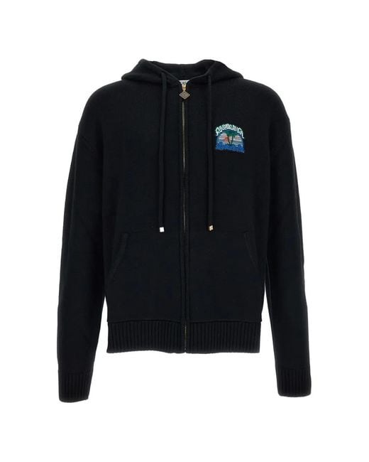 Casablanca Blue Logo-Patch Zip-Up Hoodie for men