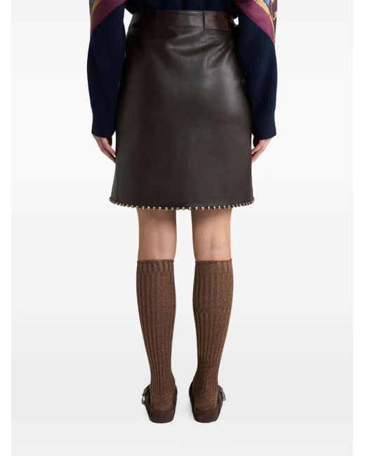 Etro Black Short Leather Skirt With Studs