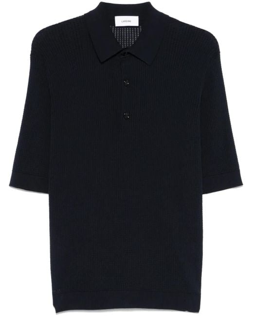 Lardini Black Waffle-Knit Polo Shirt for men