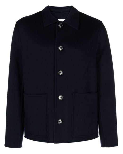 AMI Blue Single-breasted Wool-cashmere Coat for men