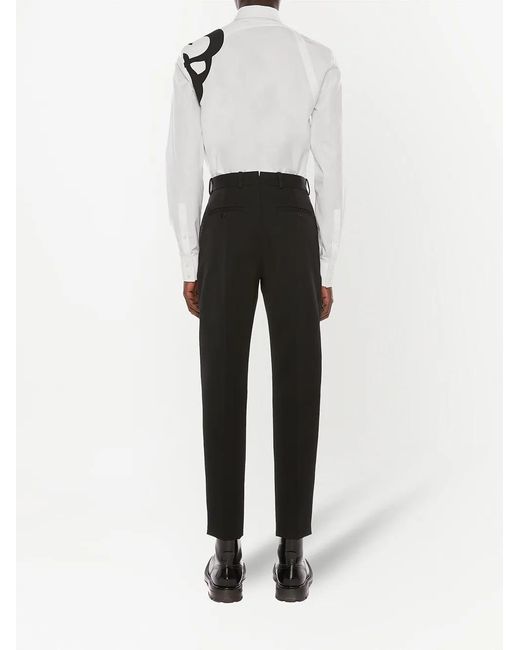 McQueen Black Tailored Satin-Panel Trousers for men