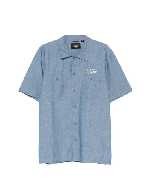 Deus Ex Machina Blue Forecourt Logo-Embroidered Short-Sleeve Shirt for men