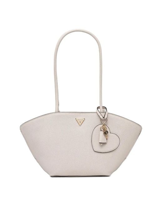 Guess White Bolena heart charm shoulder bag