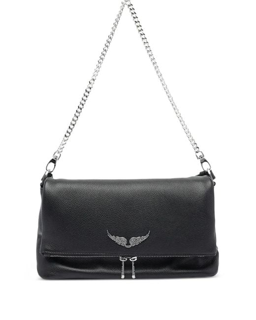 Zadig & Voltaire Black Wings-Logo Chain-Strap Shoulder Bag