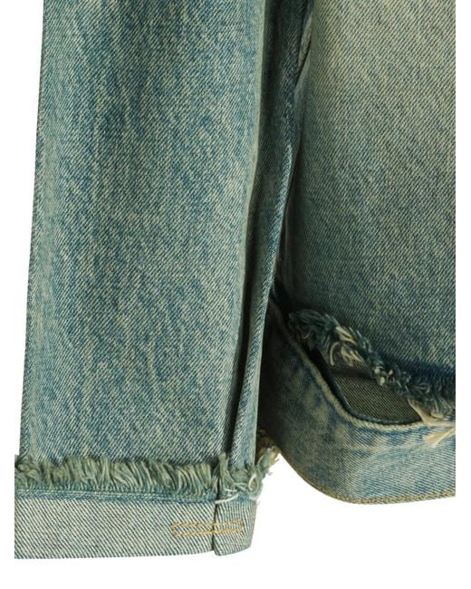 PALY Green Buffalo 66 Distressed Leather-Collar Denim Jacket