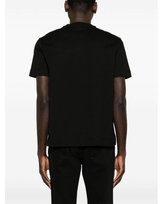 Emporio Armani Black Herringbone-pattern Cotton T-shirt for men