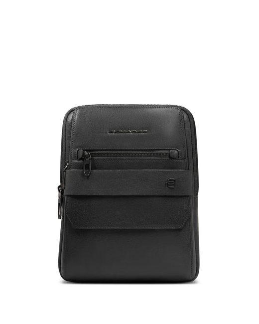 Piquadro Black Leather Messenger Bag for men