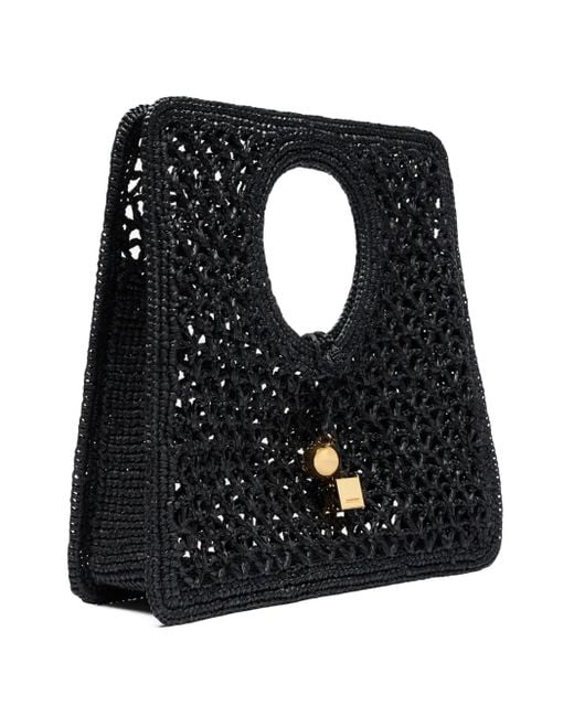 Jacquemus Black Le Petit Carre Spiaggia Rafia Handtasche