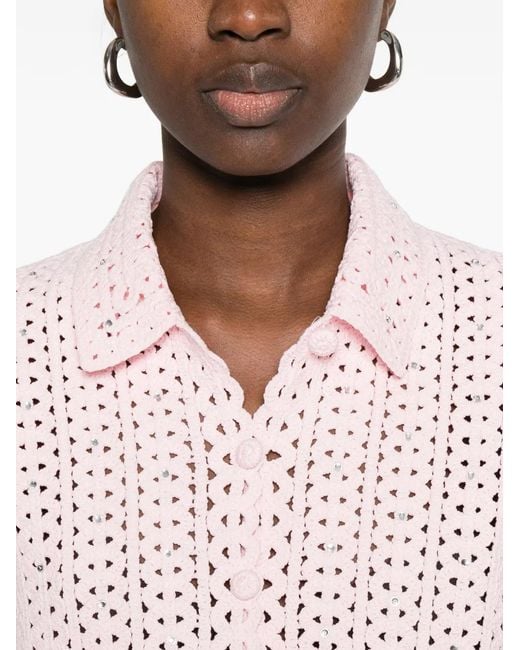 Maje Pink Rhinestone Crochet Cardigan