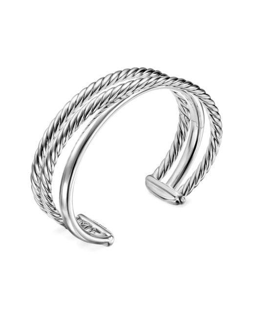 David Yurman White Sterling Bold Crossover Three Row Cuff Bracelet