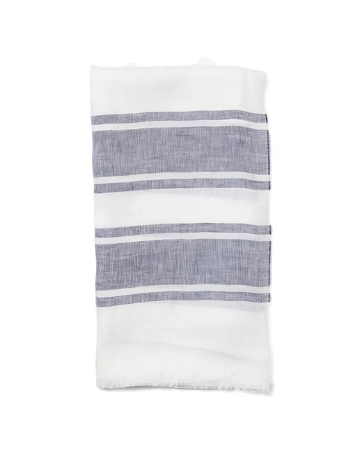 Brunello Cucinelli White Striped Frayed-Edge Linen Scarf for men