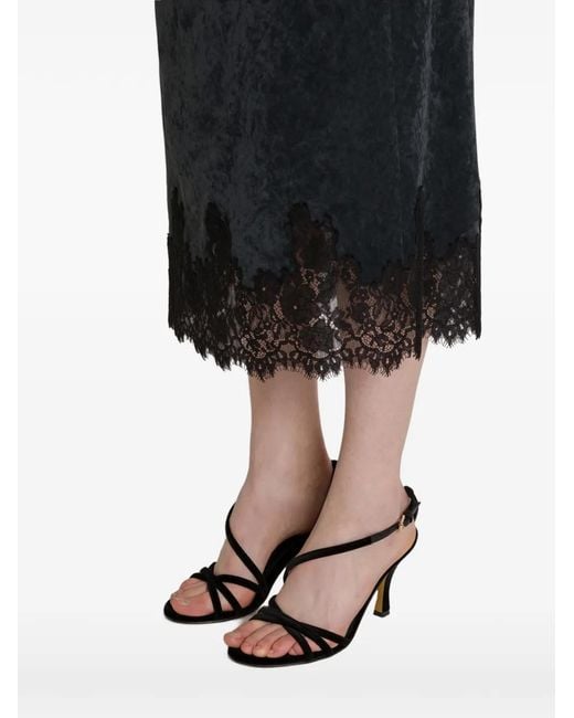 Alberta Ferretti Black Lace-Trim Midi Skirt