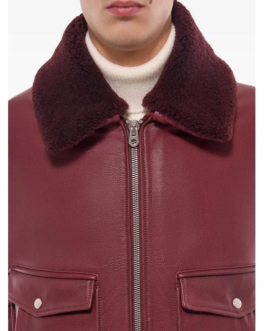 Fursac Purple Shearling-Collar Leather Jacket for men