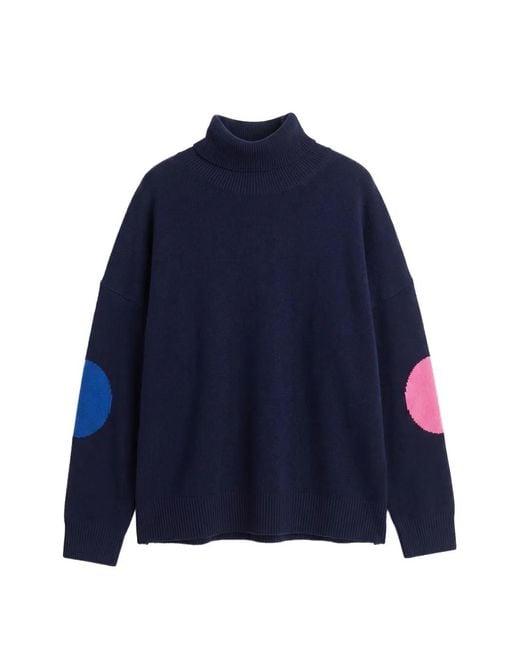 Chinti & Parker Blue Elbow-Patch Roll-Neck Sweater