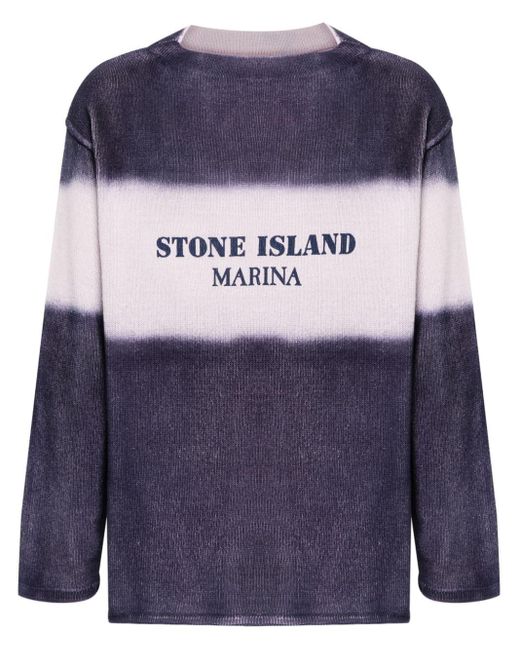 Stone Island Blue Logo-print Faded-stripe Jumper for men