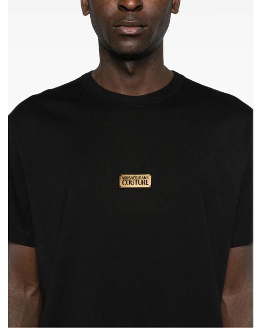 Versace Jeans Couture Black Logo-Plaque Cotton T-Shirt for men