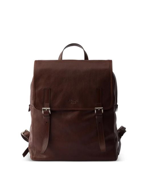Prada Brown Buckled Leather Backpack for men