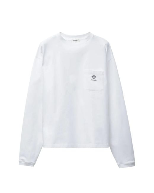 Versace White Embroidered Cotton-Jersey T-Shirt for men