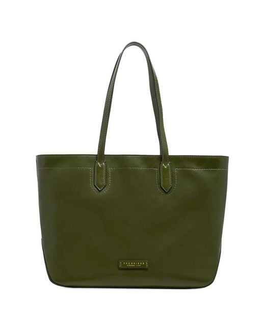 The Bridge Green Larissa Logo-Plaque Leather Tote Bag