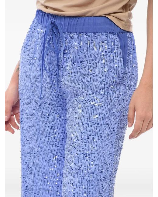 P.A.R.O.S.H. Blue Sequin-Embellished Straight-Leg Trousers