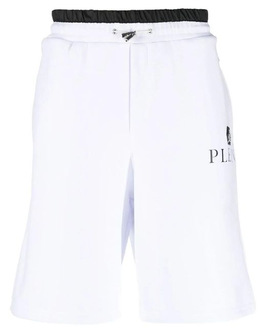Philipp Plein White Logo-Plaque Track Shorts for men