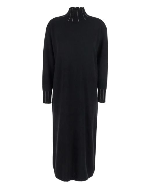 Fabiana Filippi Black High Neck Dress With Rhinestone Details