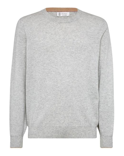 Brunello Cucinelli Classic Crew Neck Sweater in Gray für Herren