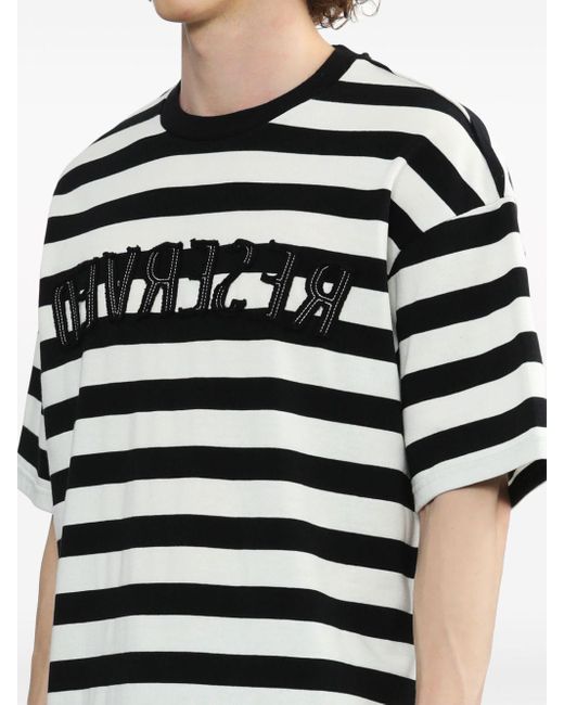 Izzue Black Striped Reverse-appliqué T-shirt for men