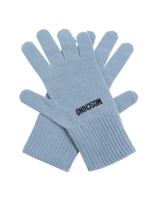 Guanti A Coste Con Logo Ricamato di Moschino in Blue
