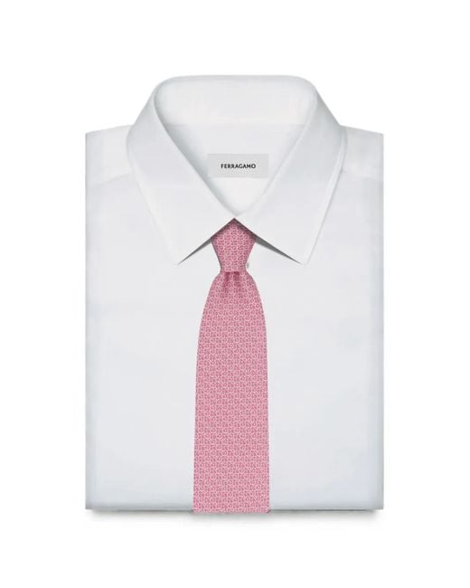 Ferragamo Pink Gancini Links Print Silk Tie for men