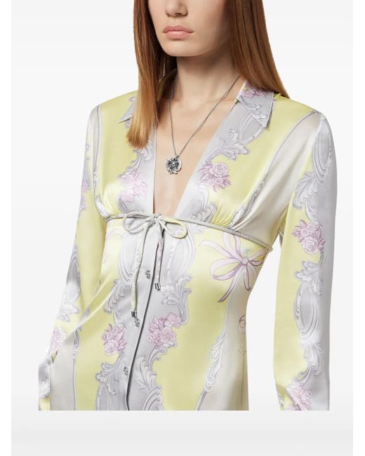 Versace White Cameo Silk Midi Shirt Dress