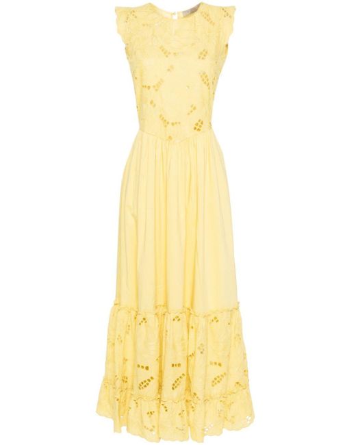 D.exterior Yellow Broderie-anglaise Maxi Dress