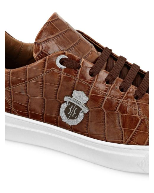 Billionaire Brown Logo-appliqué Crocodile-effect Sneakers for men