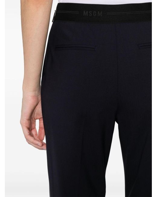 MSGM Blue Logo-waistband Tapered Trousers
