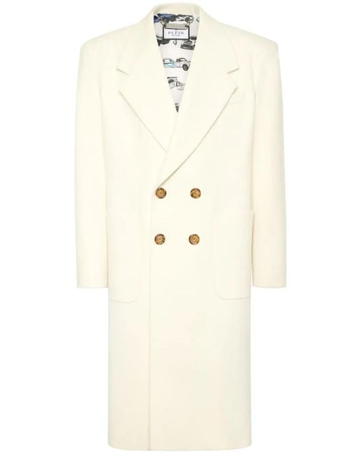 Philipp Plein White Double-Breasted Peacoat for men