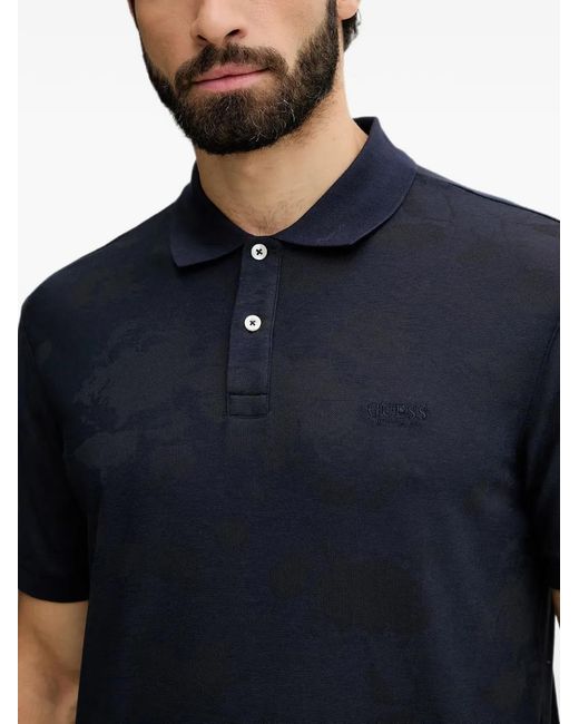 Guess Black Jacquard-Logo Polo Shirt for men