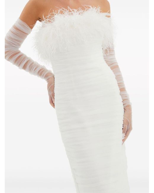 Rebecca Vallance White Lilly Feather-trim Gown