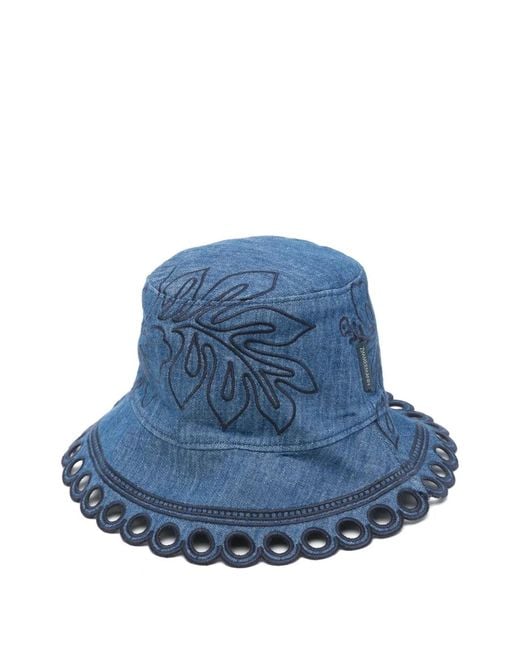 Zimmermann Blue Embroidered Denim Bucket Hat