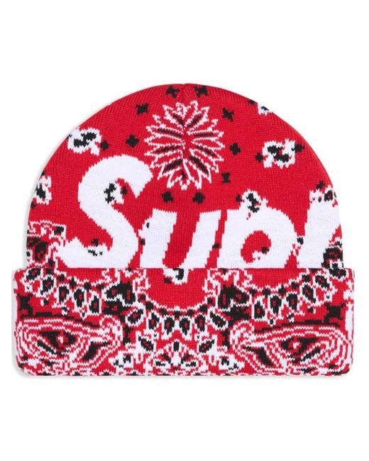Supreme Red Bandana-Print Beanie Hat for men