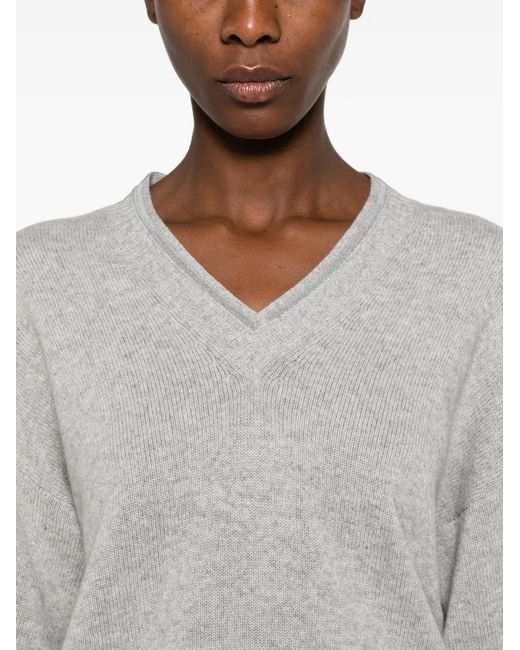 Fabiana Filippi Gray Monili-Trimmed V-Neck Sweater